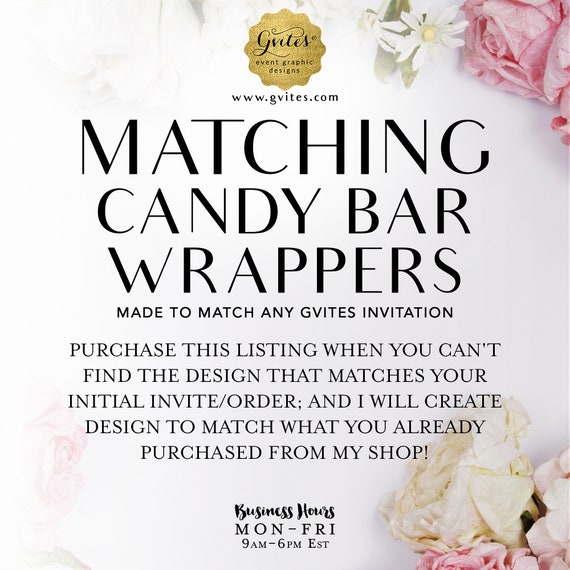 Candy Bar Wrapper Labels (1.55 Oz Hershey Bar) Add-on: Coordinate with any Gvites invitation design