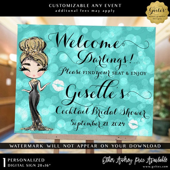Cocktail Bridal Shower Welcome Sign | Audrey Hepburn Party Venue Decor | Printable Digital File
