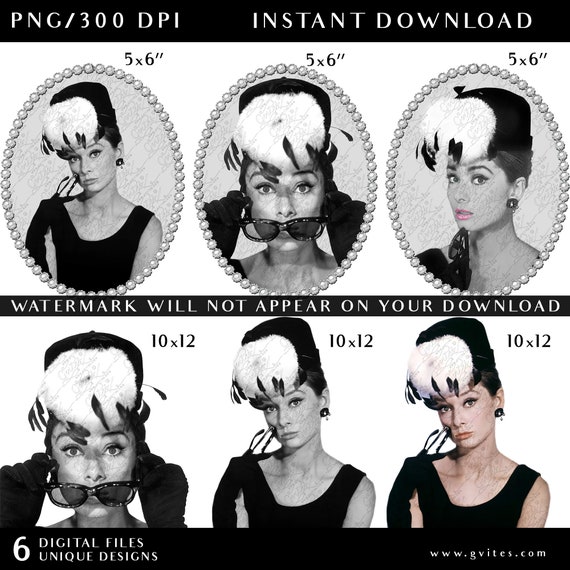 Printable Audrey Hepburn PNG Files | Instant Download Set of 6 Digital Files