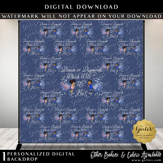 Step & Repeat Photo Booth Backdrop Denim Blue Lavender Lilac Gold | Natural Hair Afro Puffs with Ribbon