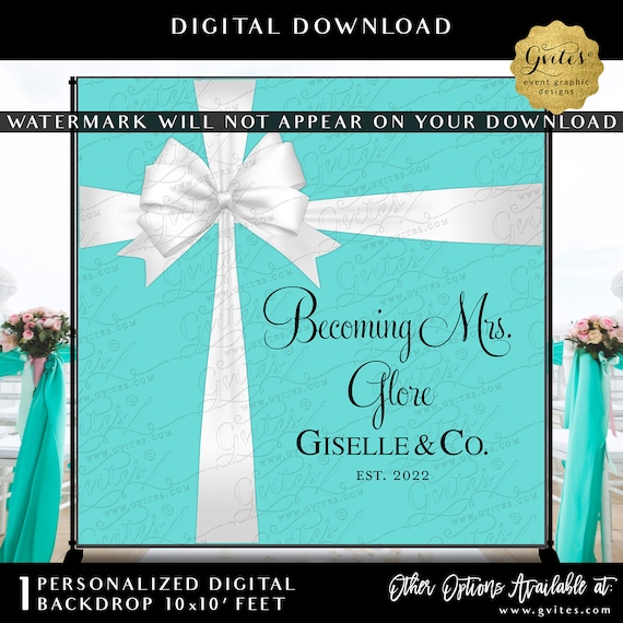 Personalized Becoming Mrs. & Co Turquoise Blue Backdrop Banner 10x10' Feet Wall Backdrop Digital Download