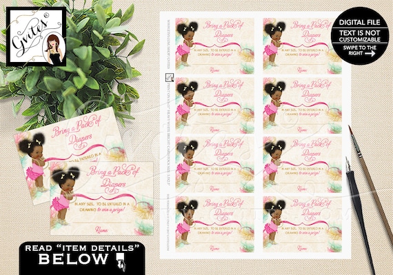 Afro Puffs Diaper Raffle Tickets Hot-Pink/ Mint/ Yellow/ Gold 3.5x2.5" 8 Sheet. {Instant Download}