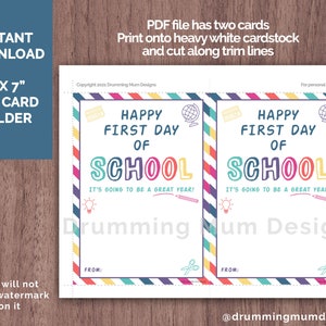 PRINTABLE First Day of School Card for Teacher for Students Back to ...