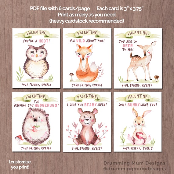 Woodland Animals Valentines Day Cards Forest Creatures