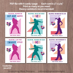 Hip Hop Dance Valentines Day Cards Kid Printable Valentine Card School Ouder meisje danser tiener tween Klasse kinderen hip-hop moderne jazz funk