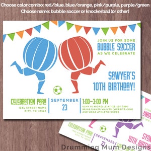 Bubble Soccer Invitation Birthday Party Knockerball Invite Bubble Ball Football Bubble Soccer Birthday Zorb Wars Knockerball Party Boy Girl