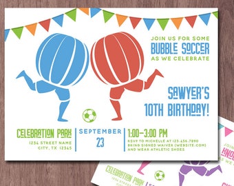 Bubble Soccer Invitation Birthday Party Knockerball Invite Bubble Ball Football Bubble Soccer Birthday Invitation Knockerball Party Boy Girl