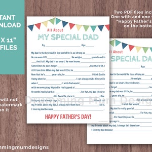 PRINTABLE All About My Dad Fill in the Blank Gift for Father's Day ...