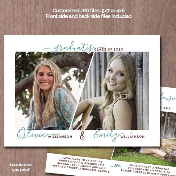 Twins Graduation Announcement Twin Graduation Invitation High Etsy