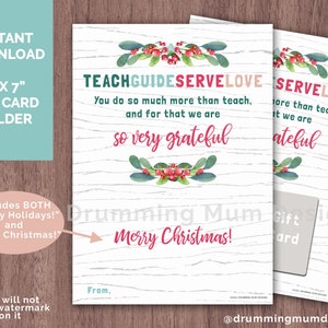 Lehrer Weihnachtskarte Geschenk Kartenhalter Urlaub Danke Happy Holidays Serve Love Guide Lehrkräfte Wertschätzung PRINTABLE religiös