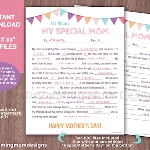 Alles over mijn moeder AFDRUKBAAR invulbaar cadeau voor Moederdag Mama grappige verjaardag kind Vragenlijst voorschoolse activiteit