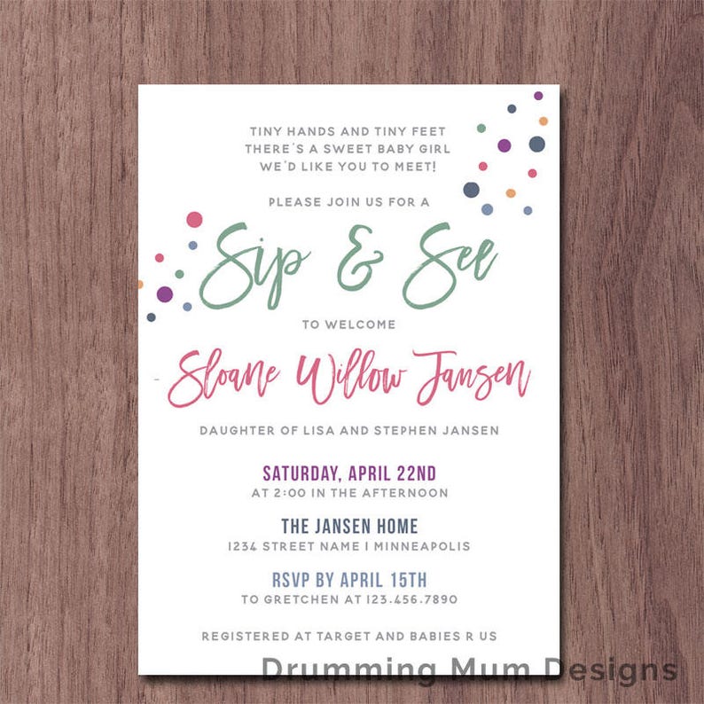 Modern Sip And See Invitation Girl Boy Baby Shower Meet And Etsy