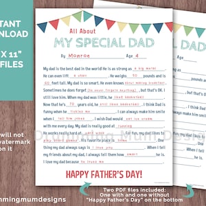 Alles über meinen Vater Füllen Sie die leeren Geschenk zum Vatertag Lustiger Fragebogen für Geburtstagskinder Spezielle Daddy-Kind-Vorschulaktivität aus