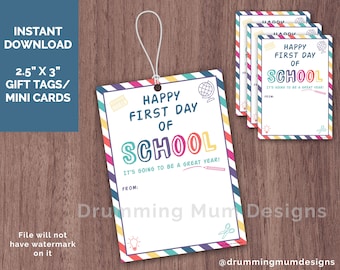 First Day of School PRINTABLE Back to School Gift tags for Teacher for Students for Staff PTO PTA Have a Great School Year Happy 1st Day