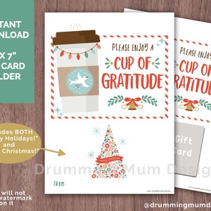 Enseignant Carte de Noël Titulaire de la carte-cadeau Tasse à café de gratitude Merci Joyeuses fêtes Personnel appréciation Employé Client IMPRIMABLE Bus