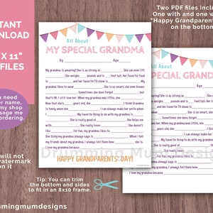PRINTABLE All About My Grandma Fill in the Blank Gift for Grandparents ...