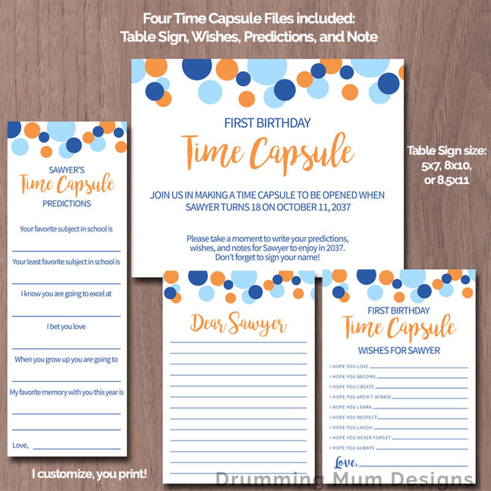 Time Capsule First Birthday Boy Blue Orange 1st Printable Time | Etsy