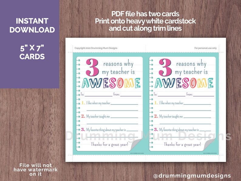 PRINTABLE All About My Teacher Fill in the Blank Gift for - Etsy