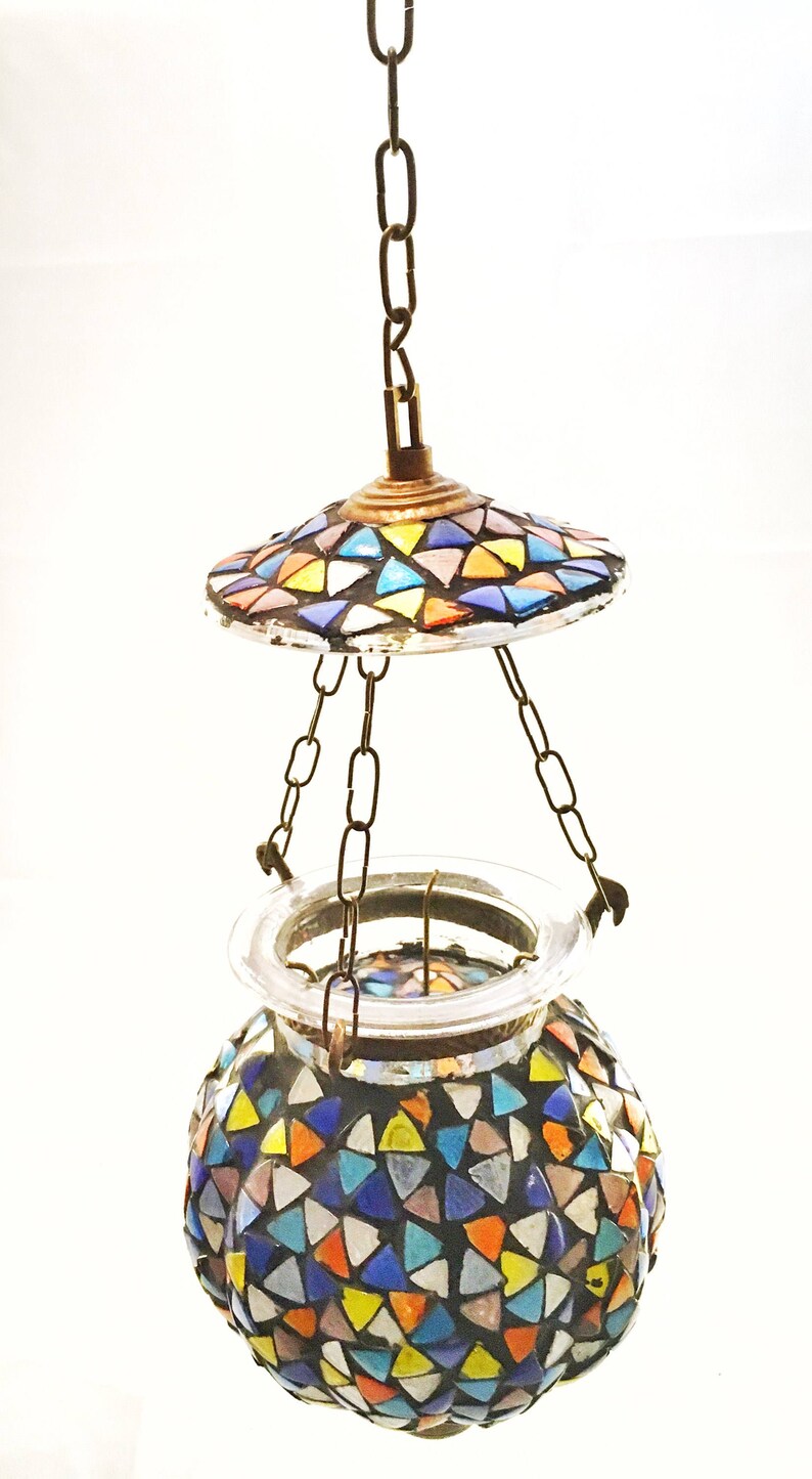 Vintage Mosaic Hanging Lantern Moroccan Style Candle Lit Etsy