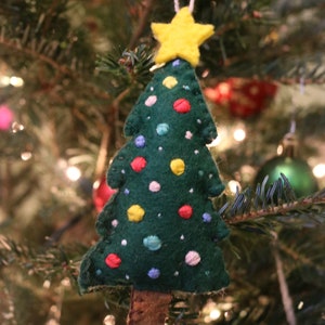 Felt Christmas Tree Ornament / Holiday Ornament / Embroidered Christmas Tree