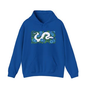 White Blue Eyed Lucy Ball Python Snake Hoodie, Blue Peony Sweatshirt, Floral Snake Streetwear, Aesthetic Botanical Pullover, Reptile Gift