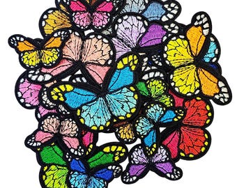 Embroidered Butterfly Iron-On Patches: Colorful Applique Set (Pair)