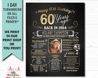 60th Birthday Poster - Back in 1964, 60th Birthday Chalkboard, 60th Birthday Banner, 60th Birthday Gift, 60th Birthday Sign. 1964 Birthday