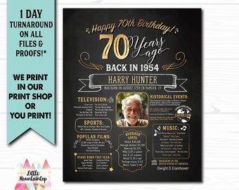 70th Birthday Poster. 70th Birthday Chalkboard. Back in 1954 Birthday. Digital OR Printed Poster. 70th Birthday Banner. 70th Birthday Gift