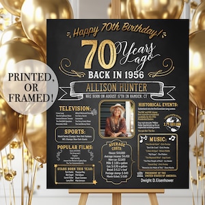 70th Birthday Poster. 70th Birthday Chalkboard. Back in 1956 Birthday. Poster or Framed. 70th Birthday Banner. 70th Birthday Gift Bild 1