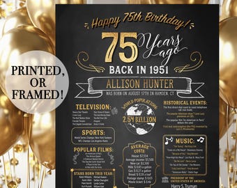 75th Birthday Poster. 75th Birthday Chalkboard. Back in 1951 Birthday. Digital OR Printed Poster. 75th Birthday Banner. 75th Birthday Gift