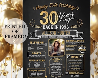 30th Birthday Poster. 30th Birthday Chalkboard. 30th Birthday Board. 30th Anniversary Poster. 30th Birthday Banner. 30th Birthday Gift. 1996