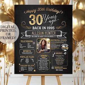 30th Birthday Poster. 30th Birthday Chalkboard. 30th Birthday Board. 30th Anniversary Poster. 30th Birthday Banner. 30th Birthday Gift. 1995