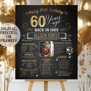 60th Birthday Poster - Back in 1965, 60th Birthday Chalkboard, 60th Birthday Banner, 60th Birthday Gift, 60th Birthday Sign. 1965 Birthday