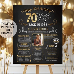 70th Birthday Poster. 70th Birthday Chalkboard. Back in 1955 Birthday. Digital OR Printed Poster. 70th Birthday Banner. 70th Birthday Gift