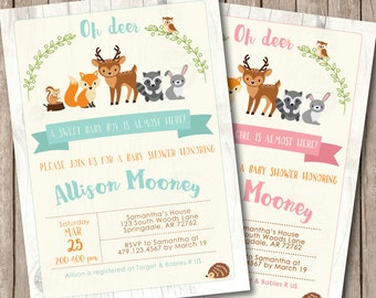 Woodland Baby Shower Invitation. Woodland Baby Shower. Forest Animals Baby Shower. Forest Animals Baby Shower Invitation. Deer. Fox.