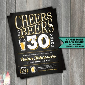 Cheers and Beers to 30 Years Birthday Invitation. Cheers and Beers to 30 Years. Cheers and Beers. 30th Birthday Party Invitation.