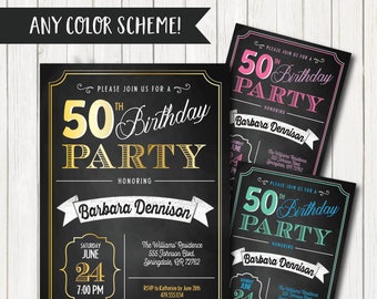 50th birthday invitations etsy