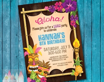 Luau Invitation. Luau Birthday Invitation. Luau Party. Hawaiian Invitation. Hawaiian Party Invitation. Tropical Party. Summer Birthday