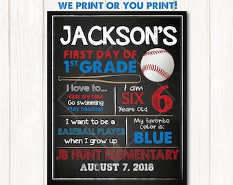 First Day of School Sign - Digital OR Printed Poster. First Day of School Chalkboard. Back to School Sign. Baseball First Day Of School Sign