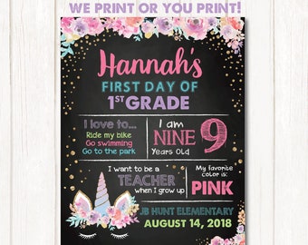 First Day of School Sign - Digital OR Printed Poster. First Day of School Chalkboard. Back to School Sign. Unicorn Chalk First Day Of School
