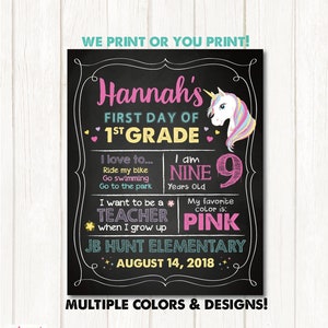 First Day of School Sign Digital OR Printed Poster. First Day of School Chalkboard. Back to School Sign. Unicorn First Day Of School Sign image 1