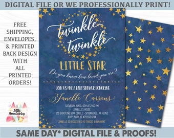 Twinkle Twinkle Baby Shower Invitation. Navy Gold. Stars Baby Shower. Galaxy. Gender Neutral Baby Shower. Stars Baby Shower. Celestial