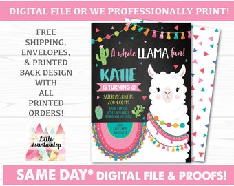 Llama Birthday Invitation. Llama Invitation. Llama Birthday Party. Llama Party. Cactus Invitation. Fiesta Invitation