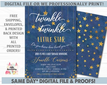 Twinkle Twinkle Little Star Baby Shower Invitation. Navy Gold. Galaxy. Gender Neutral Baby Shower. Stars Baby Shower. Twinkle Twinkle Shower