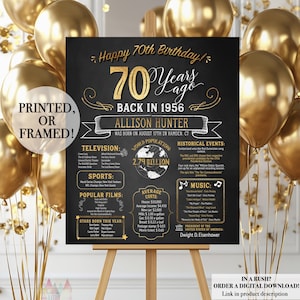 70th Birthday Poster. 70th Birthday Chalkboard. 70th Anniversary Poster. Back in 1956 Printed Poster. 70th Birthday Banner. 70 Birthday Gift
