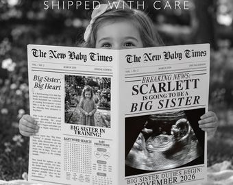 Big Sister Pregnancy Announcement Newspaper Prop, Personalized Baby Reveal Photo Prop, Promoted to Big Sister Announcement, New Baby Reveal