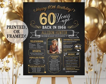 60th Birthday Poster - Back in 1966, 60th Birthday Chalkboard, 60th Birthday Banner, 60th Birthday Gift, 60th Birthday Sign. 1966 Birthday