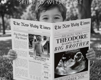 Big Brother Pregnancy Announcement Newspaper Prop, Personalized Baby Reveal Photo Prop, Promoted to Big Brother Announcement New Baby Reveal