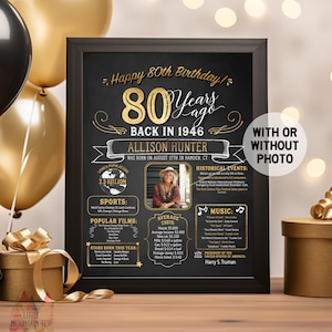 80th Birthday Poster. 80th Birthday Chalkboard. 80th Birthday Board. 80th Anniversary Poster. 80th Birthday Banner. 80th Birthday Gift. 1946 Bild 2