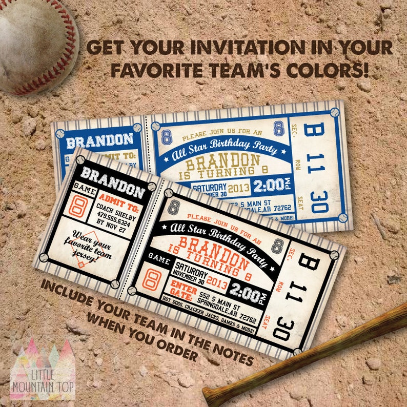 Baseball Invitation. Baseball Birthday Invitation. Baseball Birthday Party. Baseball Ticket Invitation. DIY Printable OR Printed Invitation image 2